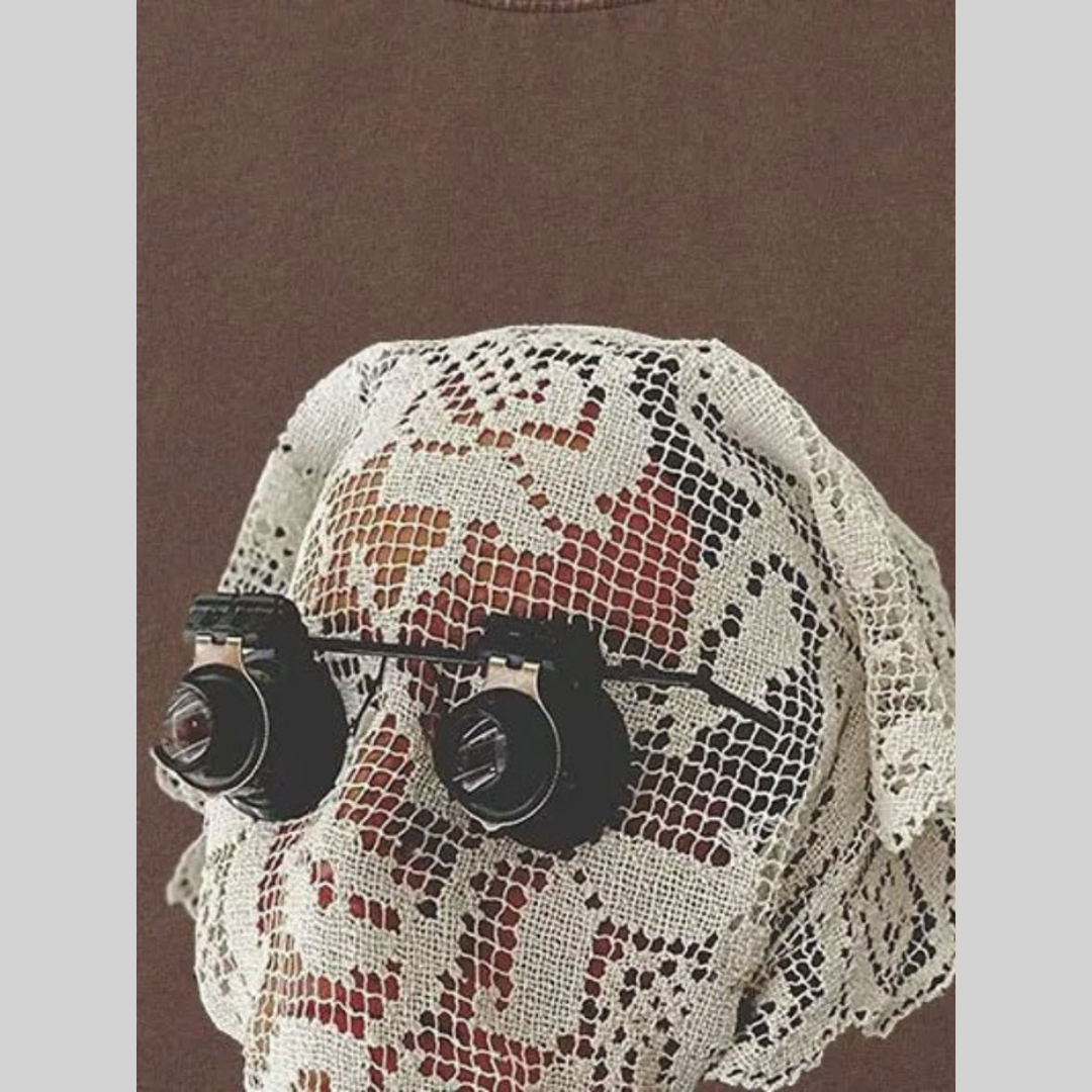 Dam Vintage Skjorta O-hals Bomull Elegant Design-2