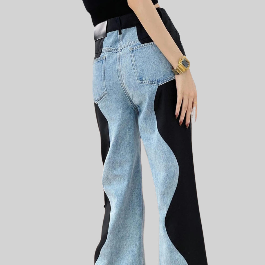 Dam Jeans Hög Midja Breda Ben Bomull Polyester-4