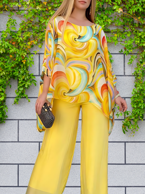 Kvinnors Sommaruppsättning Färgglad Bomull och Linne-1