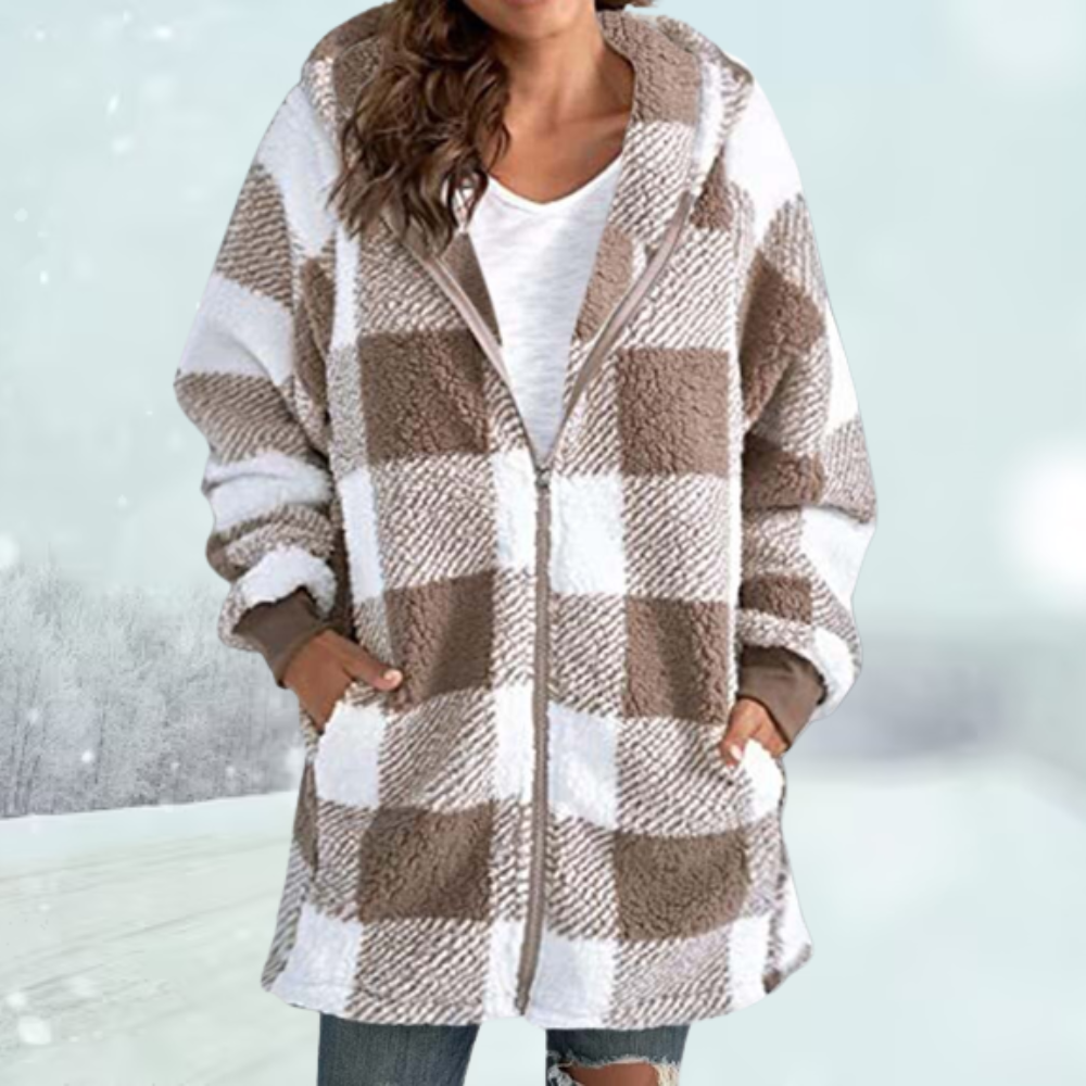 Variant image for Damjacka Rutigt Mönster med Huva i Polyester för Kalla Vinterdagar-33