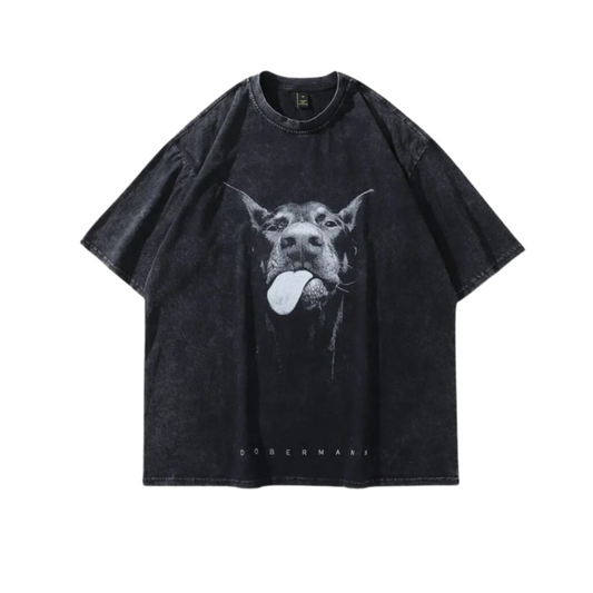 Dam T-shirt Casual Bomull med Hundtryck-1