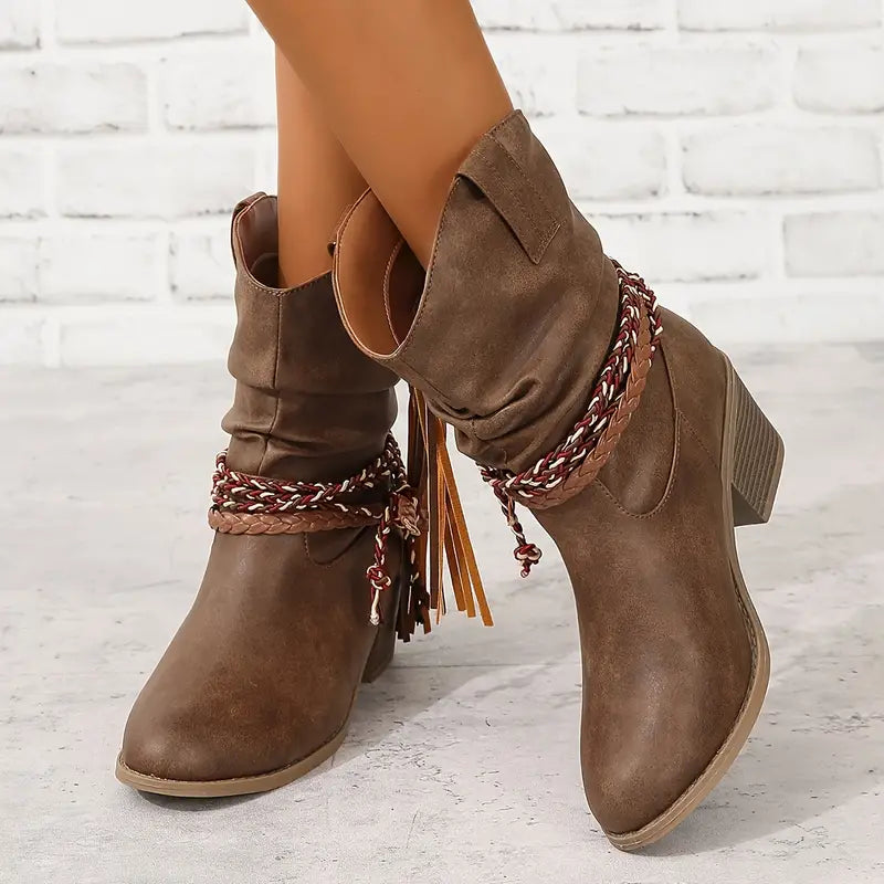 Damstövlar Cowboystil Klassisk Design Läder-2