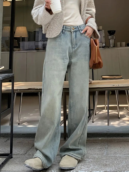 Dam Raka Jeans Klassisk Passform Högkvalitativ Denim-1