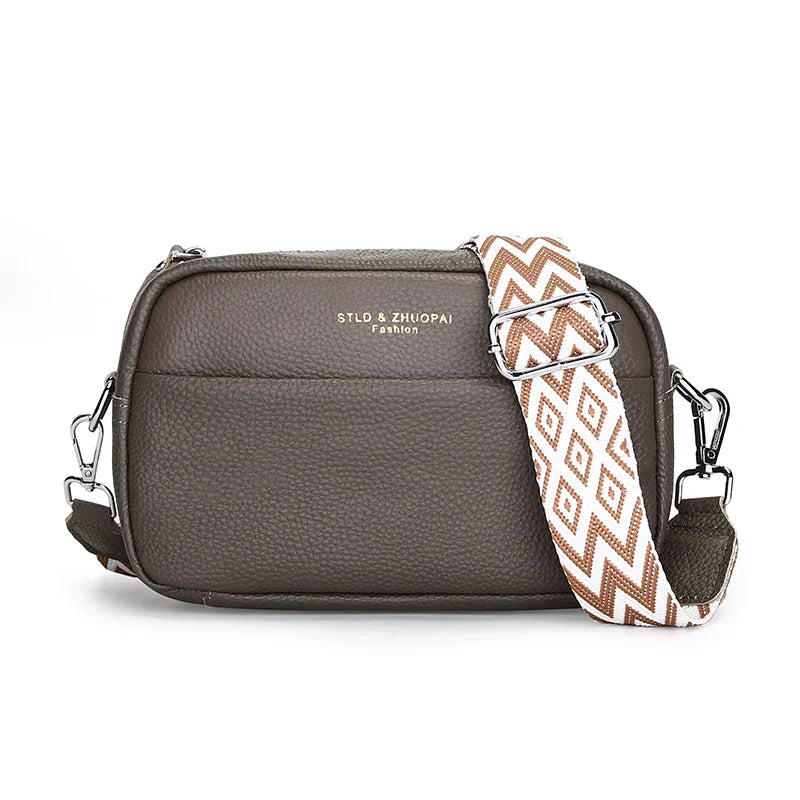 Dam Crossbody Väska Äkta Läder Justerbart Bärband Elegant Design 5