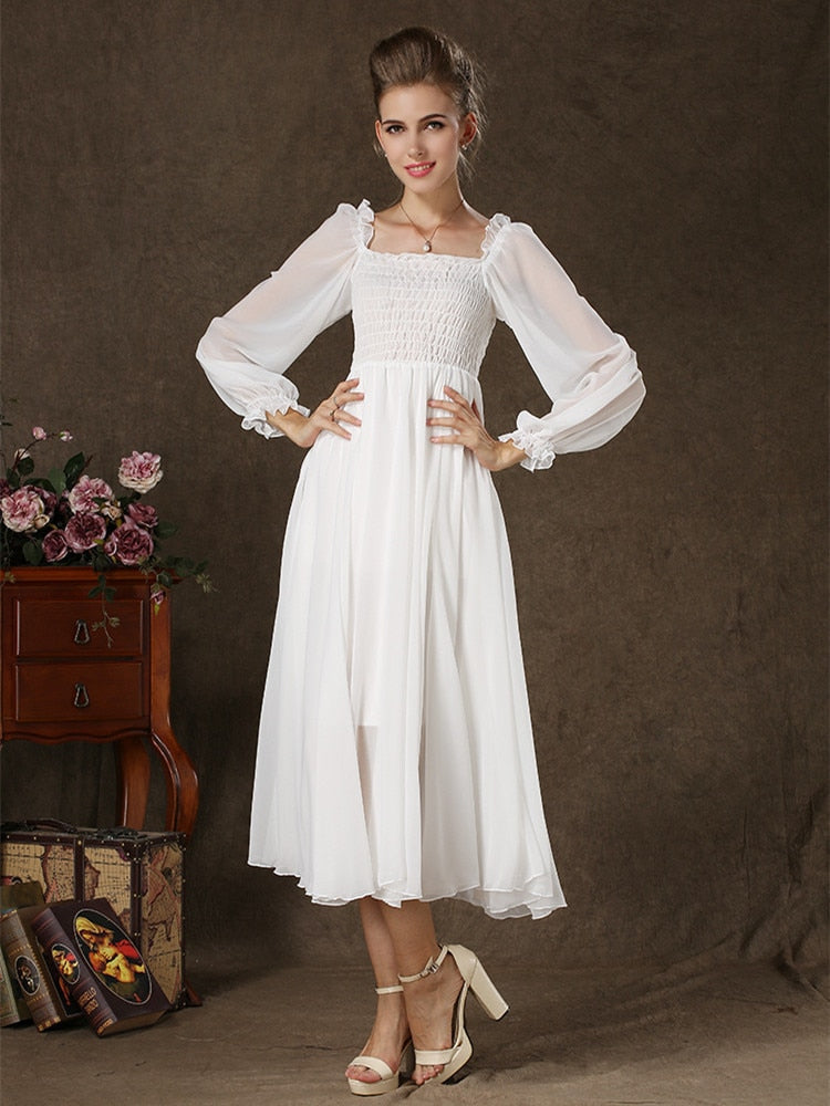 Kvinna Midi Klänning Fyrkantig Halsringning Chiffong A-Linjeformad-2