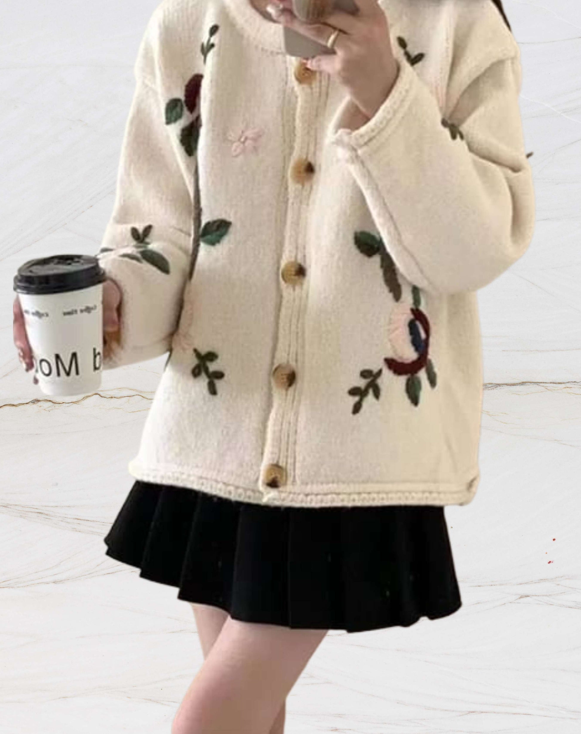 Broderad Stickad Väst Dam med Lös Passform – Mjuk och Stilig Väst för Alla Tillfällen 2