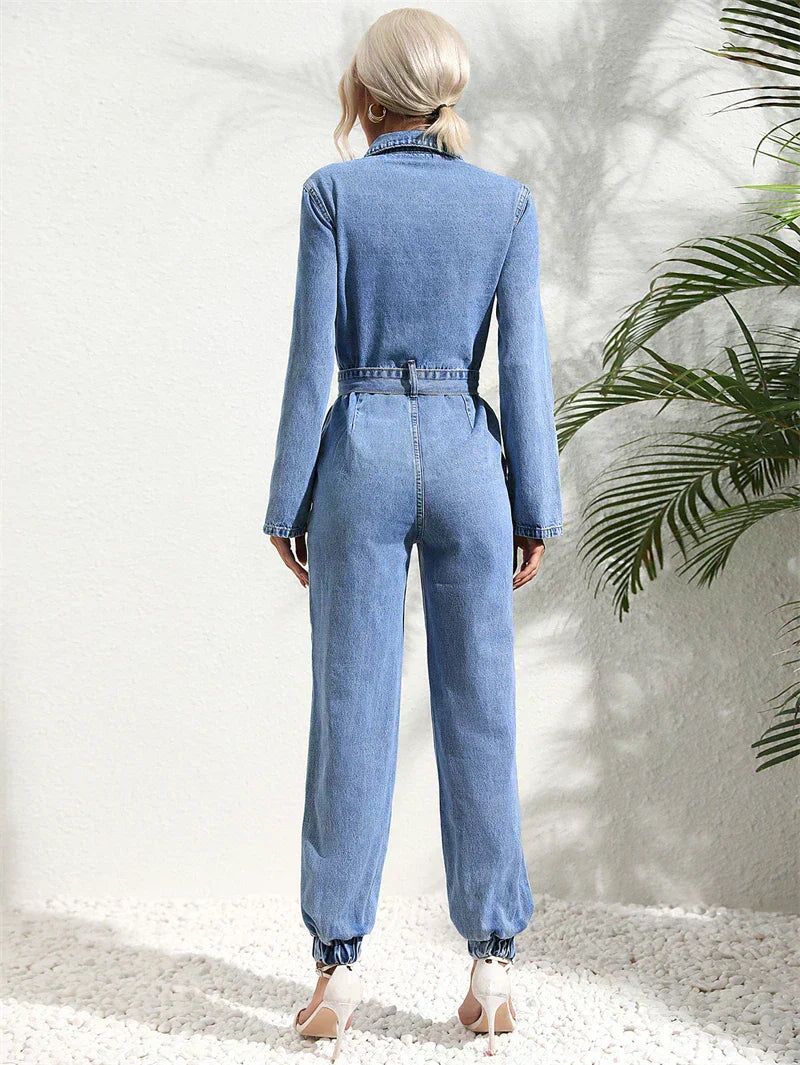 Dam Jumpsuit Avslappnad Figurnära Denim-6