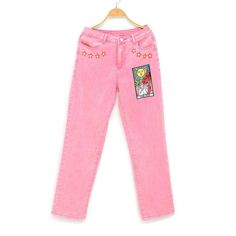Herr Jeans Rakt Snitt Vintage Bomull Polyester Med Abstrakt Målning-3