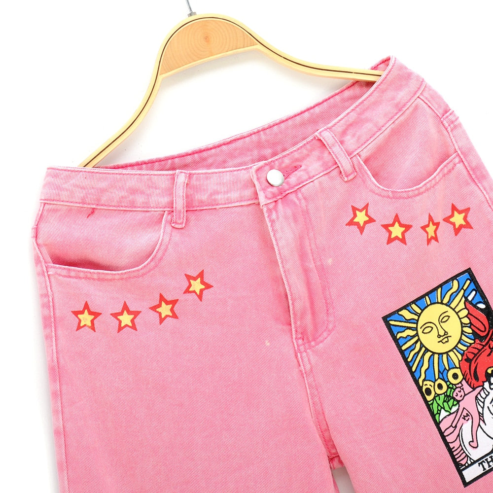 Herr Jeans Rakt Snitt Vintage Bomull Polyester Med Abstrakt Målning-5