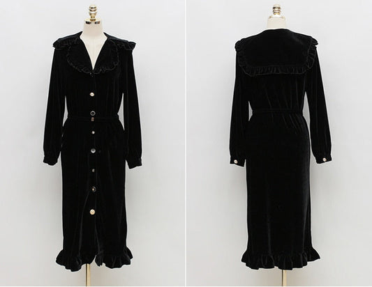 Kvinna Rüsch Klänning Mid-Calf Polyester Sammet-1