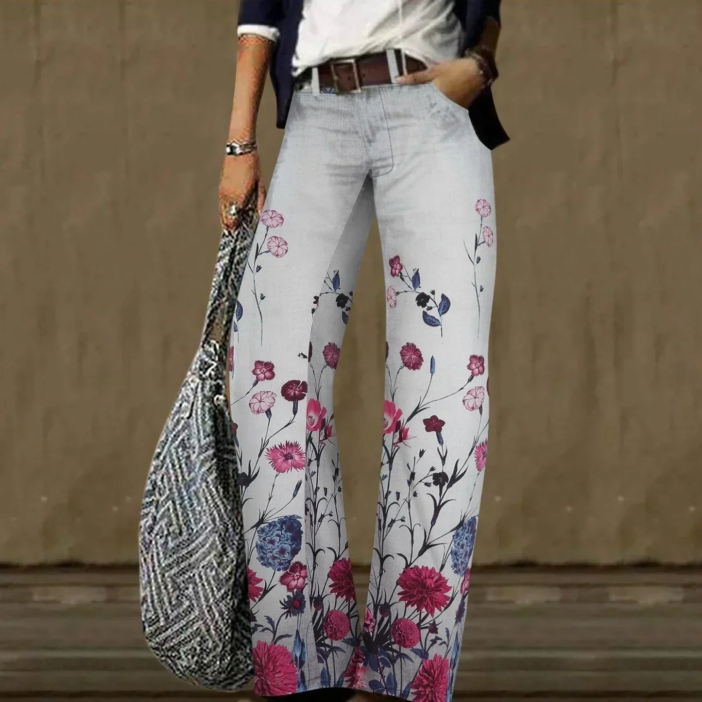 Kvinnors Byxor Glänsande Polyester Hög Midja-1