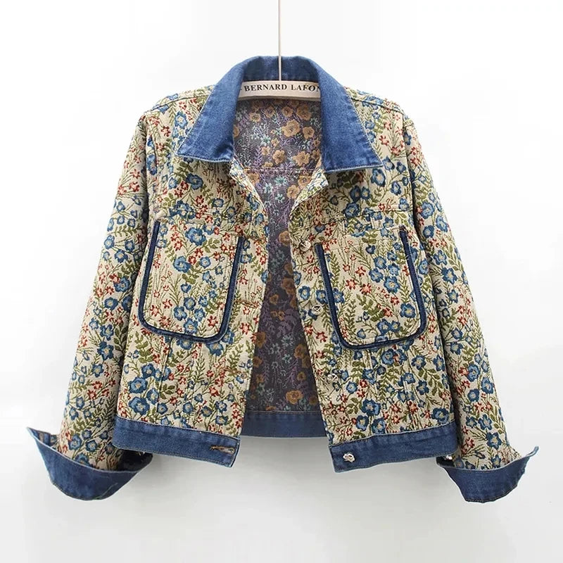 Dam Jeanjacka med Jacquardbroderi i 100% Bomull-1