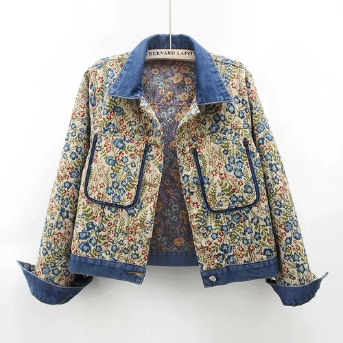 Dam Jeanjacka med Jacquardbroderi i 100% Bomull-1