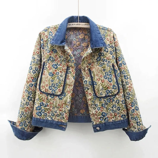 Dam Jeanjacka med Jacquardbroderi i 100% Bomull-1