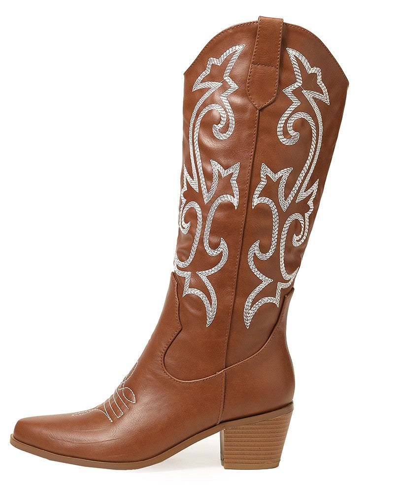 Kvinnors Cowboystövlar Broderade Hållbara Material 3