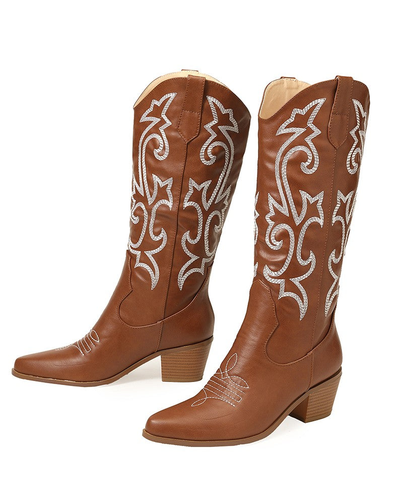 Kvinnors Cowboystövlar Broderade Hållbara Material 5