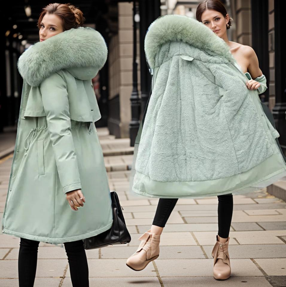 Vinterjacka Dam Lång Pälskrage Termisk Isolering 5