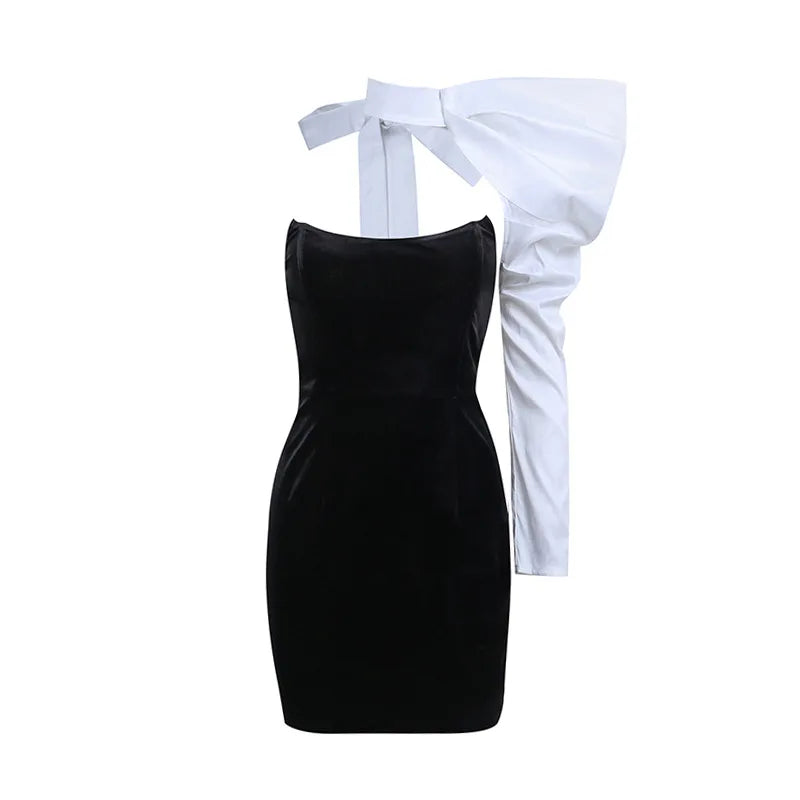 Damklänning Mini Sammet Puffade Ärmar Elegant-5