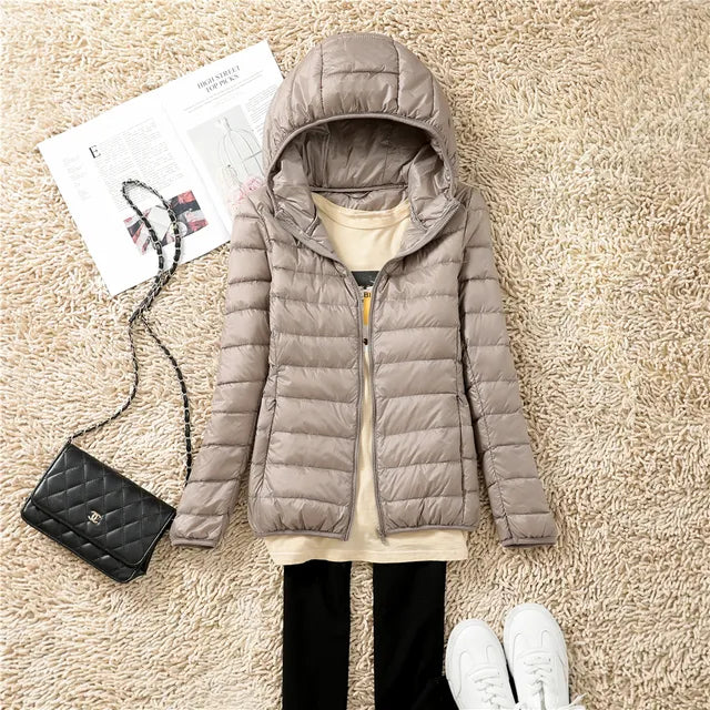 Dunjacka Dam Lång Lättviktsdesign med Huva för Vinter 12