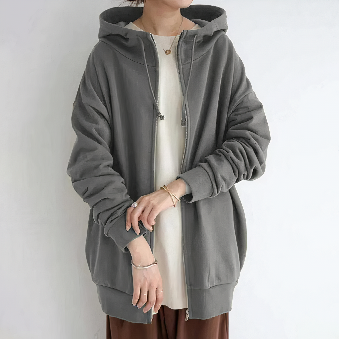 Lång Hoodie Dam Överdimensionerad Mjuk Isolerande Material-2
