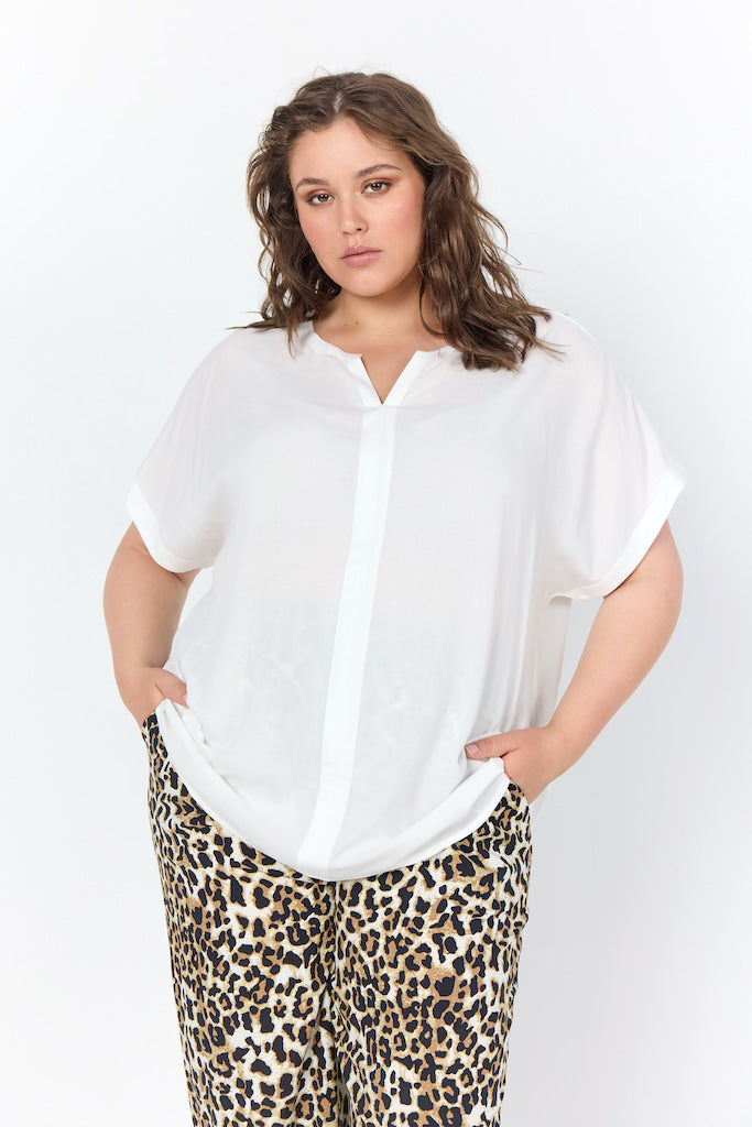 Dam Blus V-hals Lös Passform 100% Viskos-3