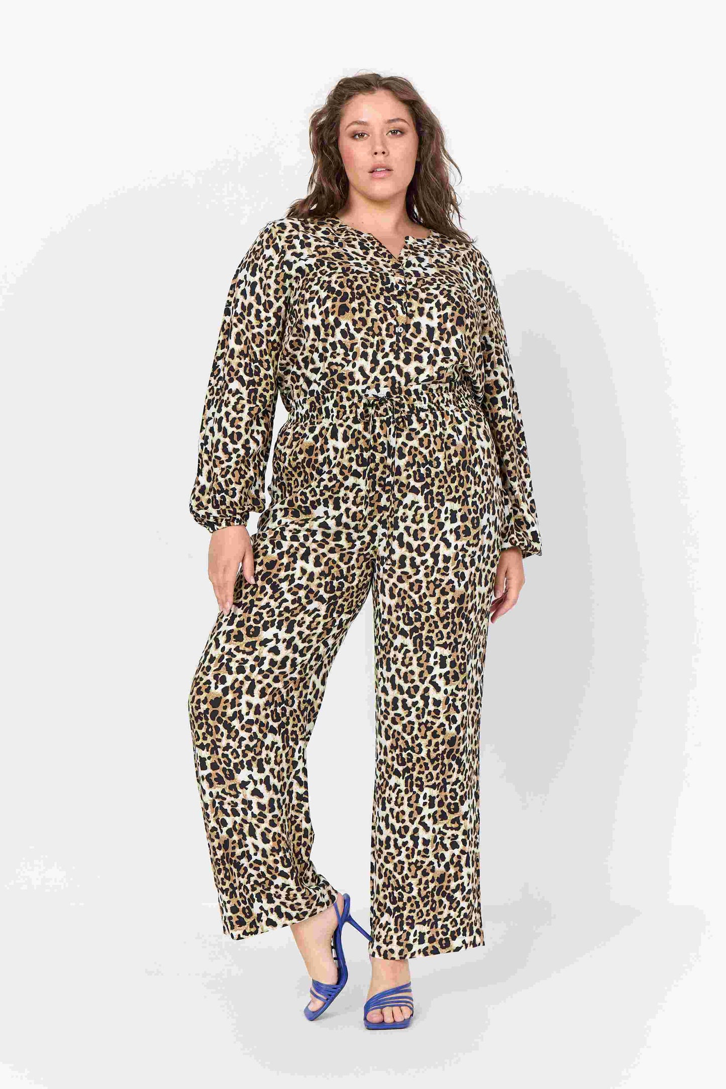 Dam Blus Leopardtryck Långärmad Viskos-6