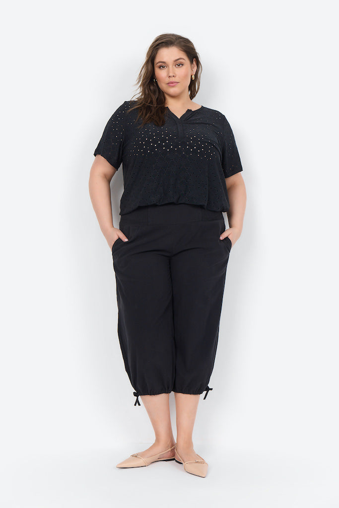 Snygga Byxor Dam Hög Midja 100% Bomull med Smock och Sidofickor-1