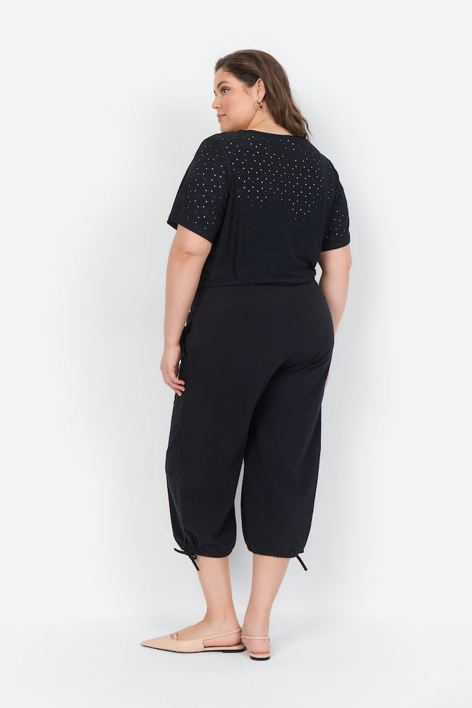 Snygga Byxor Dam Hög Midja 100% Bomull med Smock och Sidofickor-4