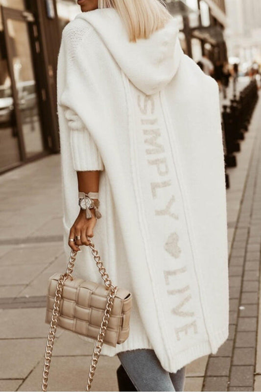 Kvinnors LÄng Kofta Med Huva Stickad Akryl-1