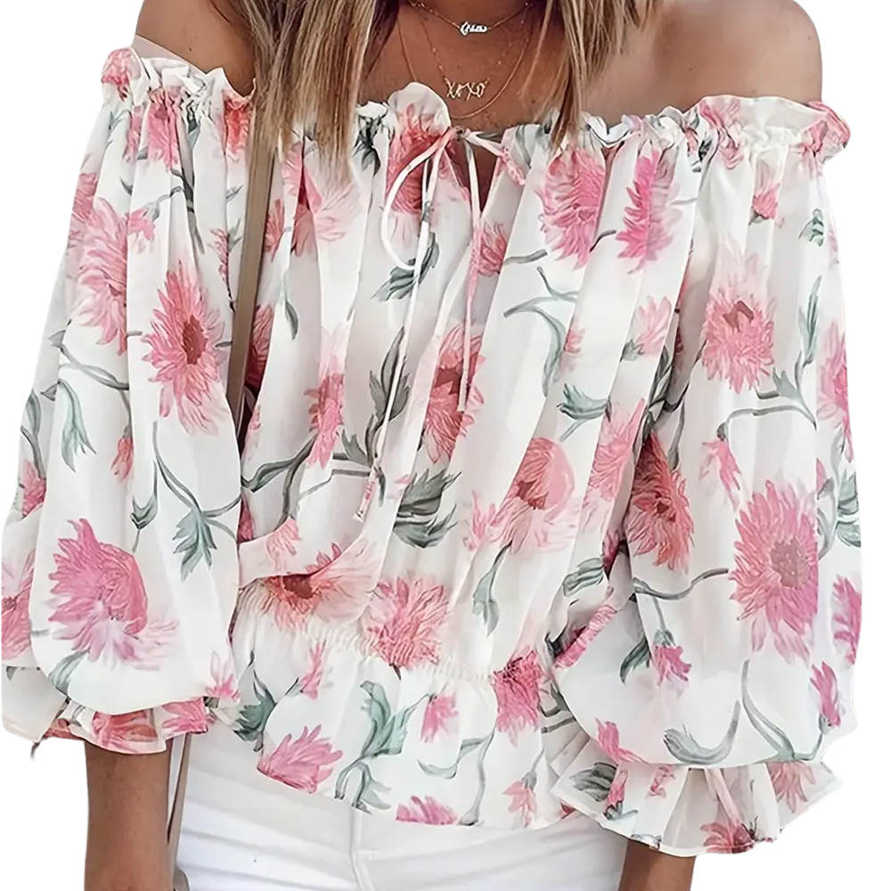 Dam Blus Blommönster Lätt Polyester-1