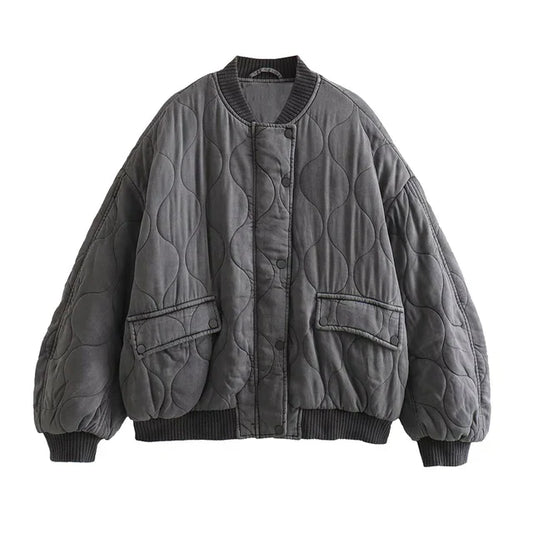 Dam Bomberjacka Löst Snitt Quiltad Polyester-1