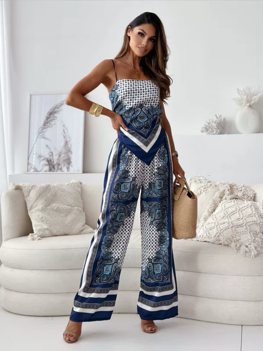 Dam Set med Öppen Rygg och Vida Byxor i Högkvalitativt Tyg – Elegant och Bekväm Sommaroutfit 1