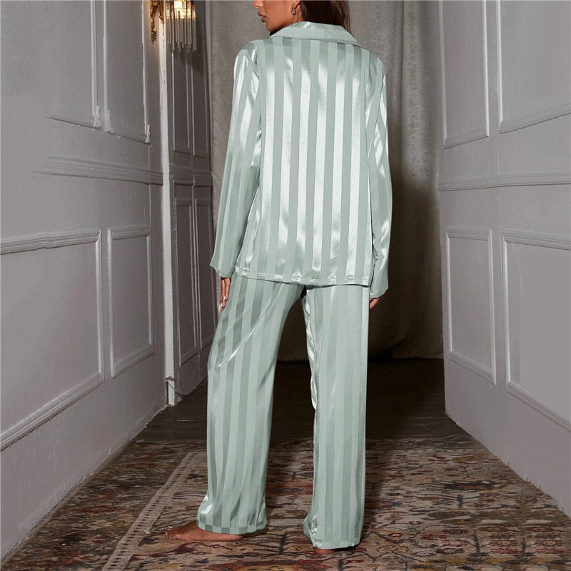 Herrpyjamas Satin Elegant Med Elastisk Midja och Bröstficka-5