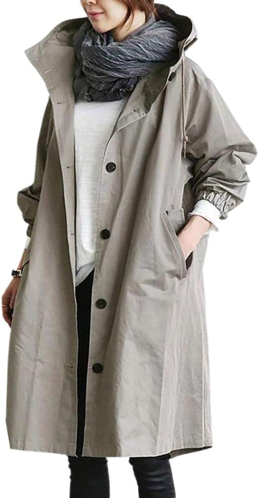 Dam Trench Coat Lång Tidlös Lätt Material-4