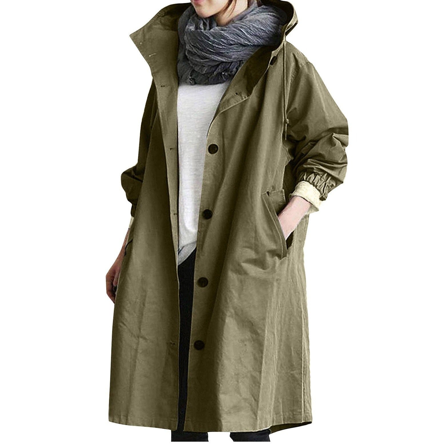 Variant image for Dam Trenchrock Lång Passform Justerbar Huva Bomull Polyester-19