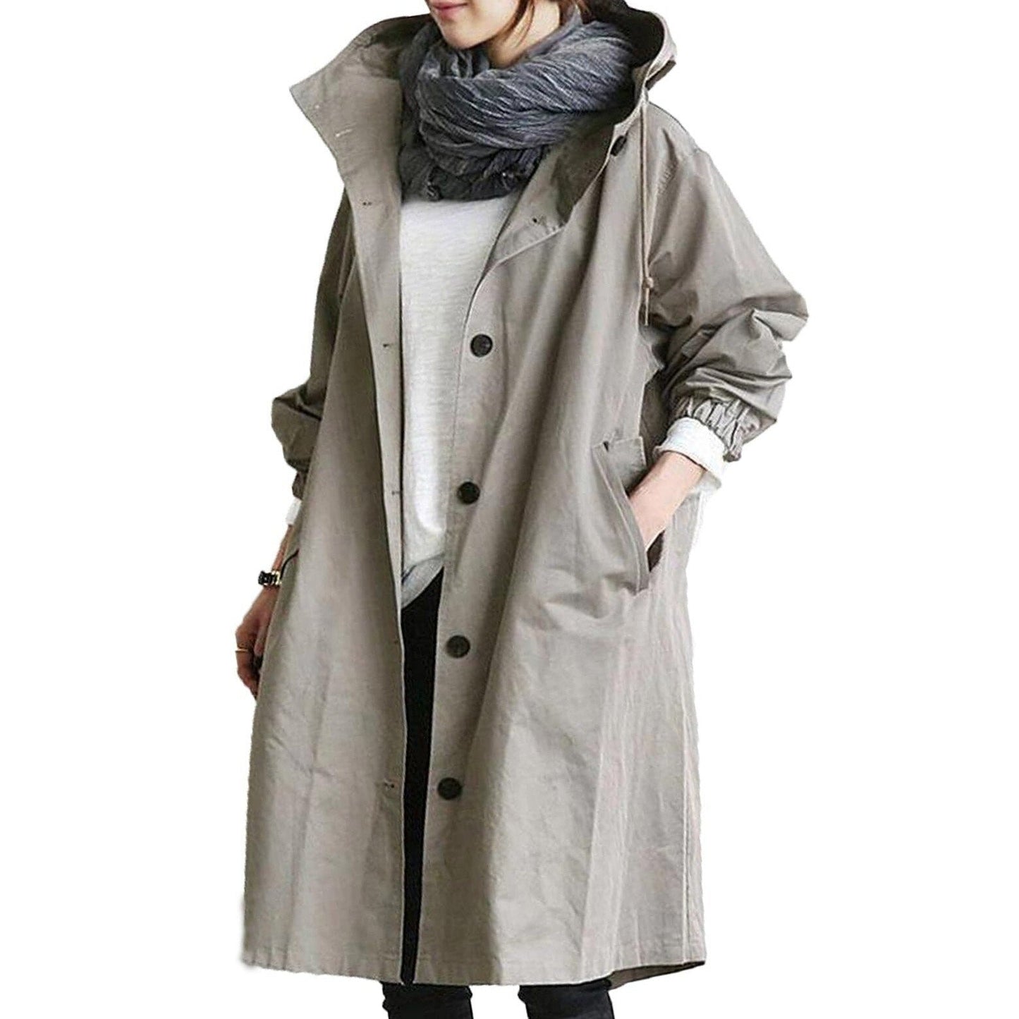 Variant image for Dam Trenchrock Lång Passform Justerbar Huva Bomull Polyester-15