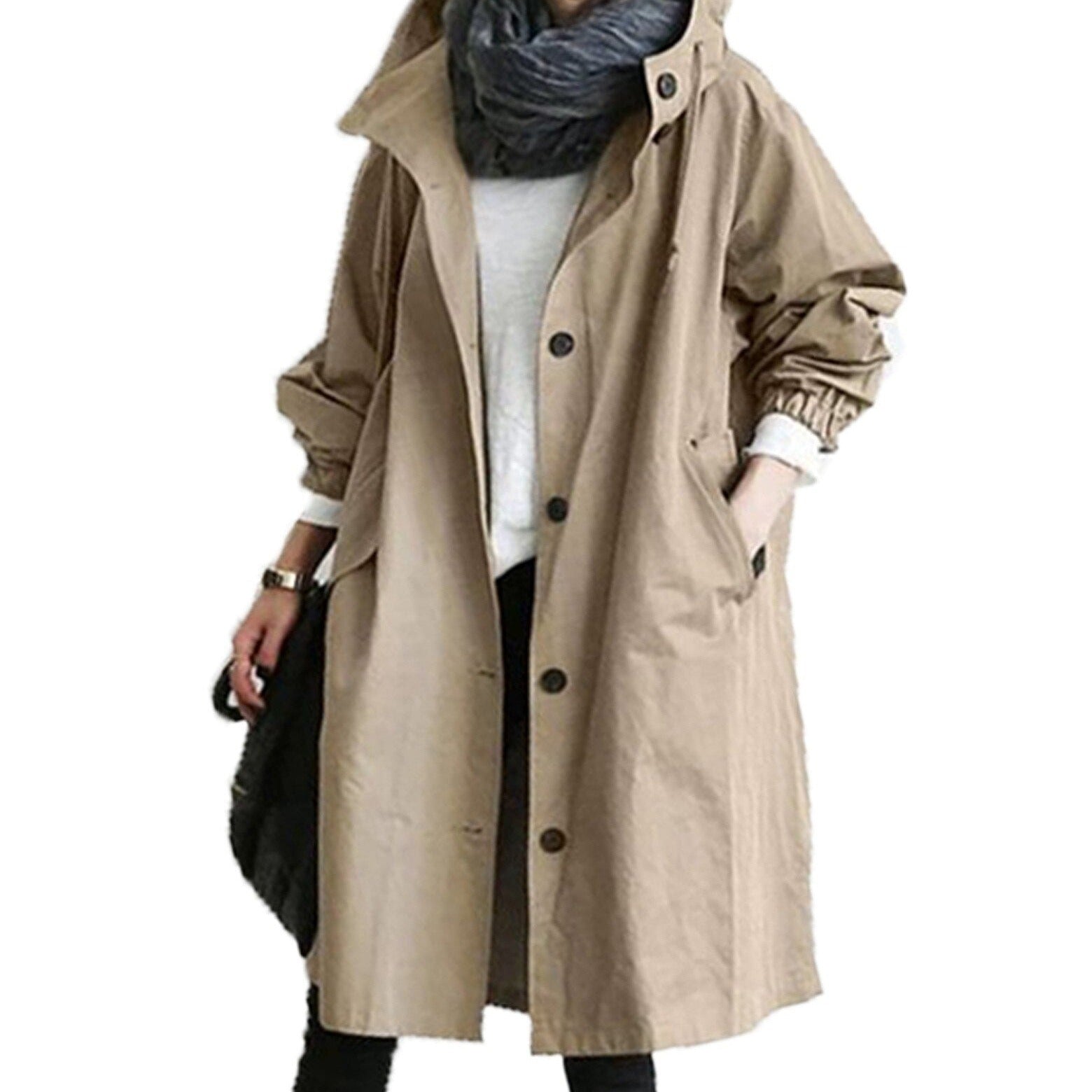 Variant image for Dam Trenchrock Lång Passform Justerbar Huva Bomull Polyester-11