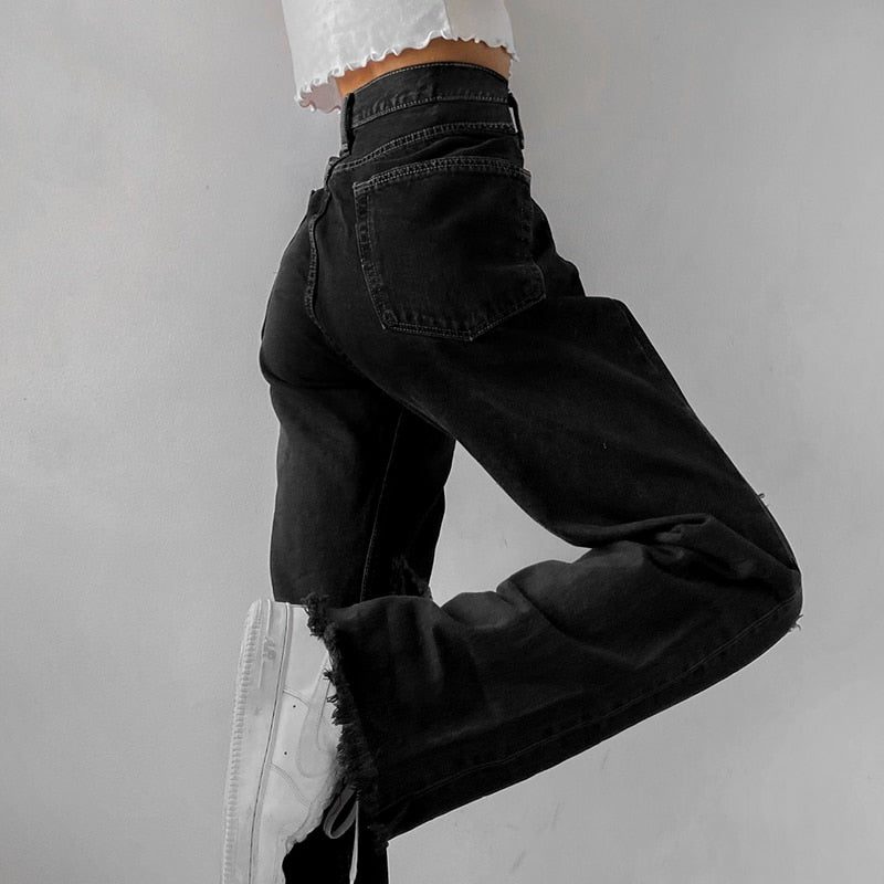 Dam Jeans Hög Midja Ribbad Stretch Bomull Polyester-2