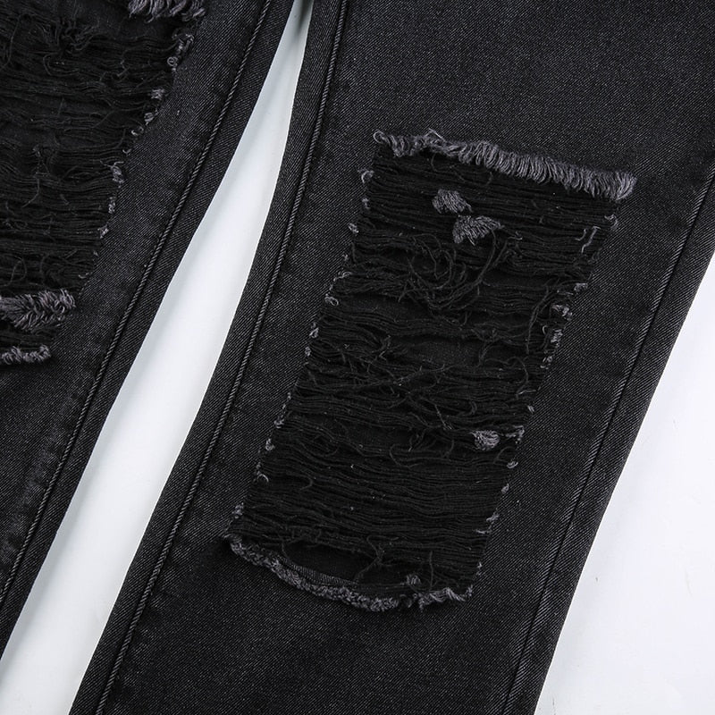 Dam Jeans Hög Midja Ribbad Stretch Bomull Polyester-5