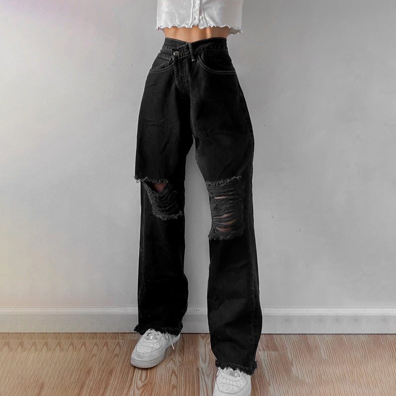 Dam Jeans Hög Midja Ribbad Stretch Bomull Polyester-3