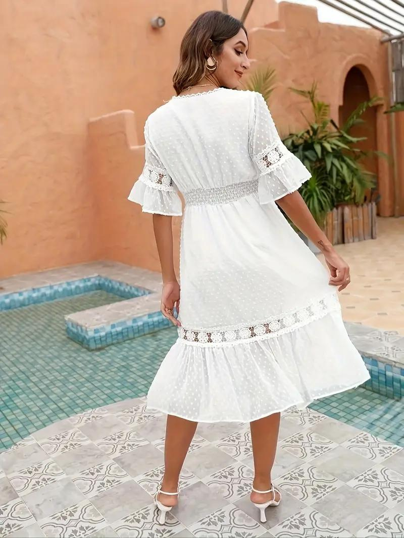 Dam Midi Klänning Blommönster Polyester Elegant För Varma Dagar-4