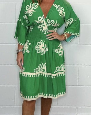 Dam Klänning V-ringning Polyester Mönstrad Elegant 13
