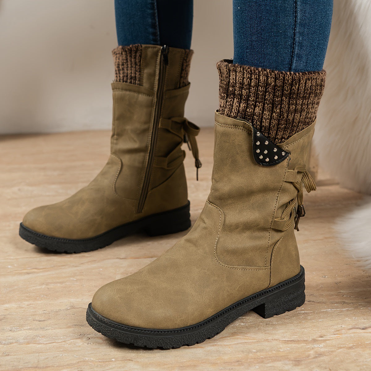 Variant image for Fodrade Vinterstövlar Dam Bekväma Syntetisk Läder-22