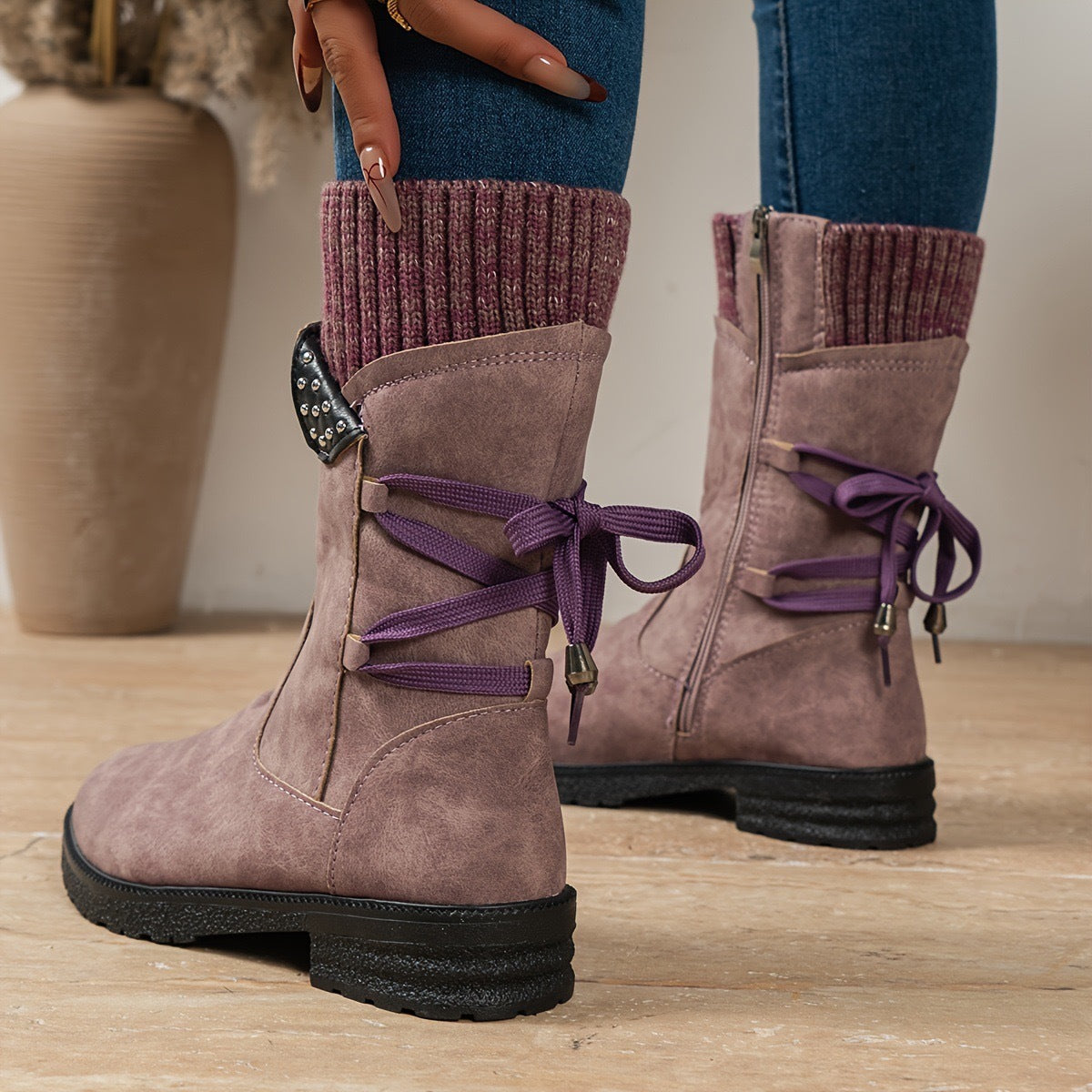 Variant image for Fodrade Vinterstövlar Dam Bekväma Syntetisk Läder-29