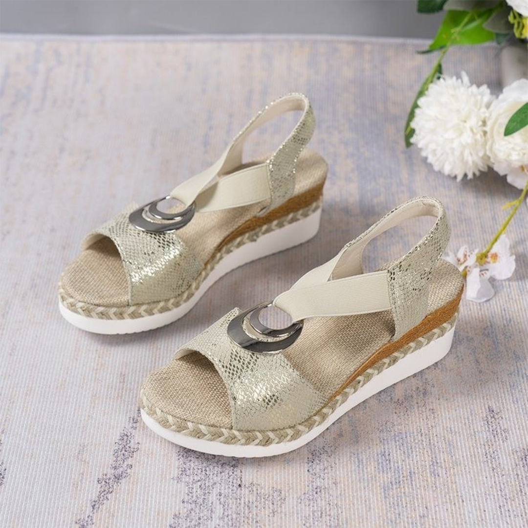 Dam Sandaler Peep-Toe Läder med Kilhäl och Gummisula 2