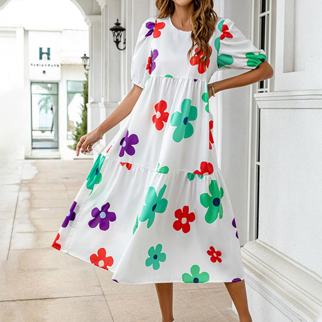 Fina Dam Klänningar Puffärmar Lätt Tyg Elegant Design 4
