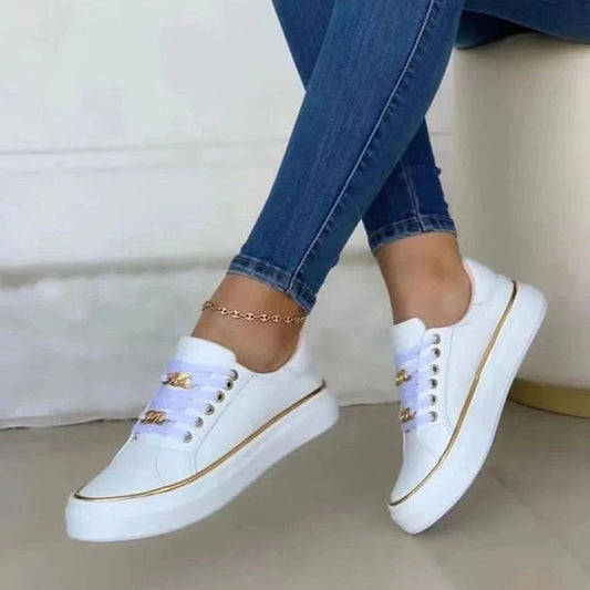 Kvinnors Sneakers Elegant Syntetmaterial med Gyllene Detaljer-1