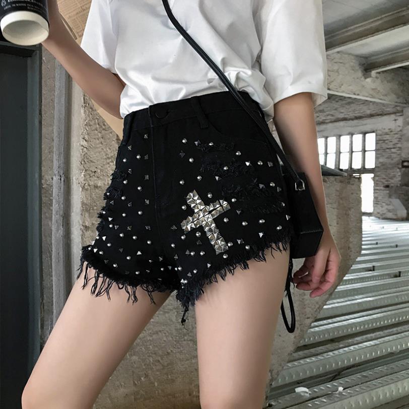 Dam Shorts Patchwork Design Polyester och Bomull med Zipper Detaljer-2