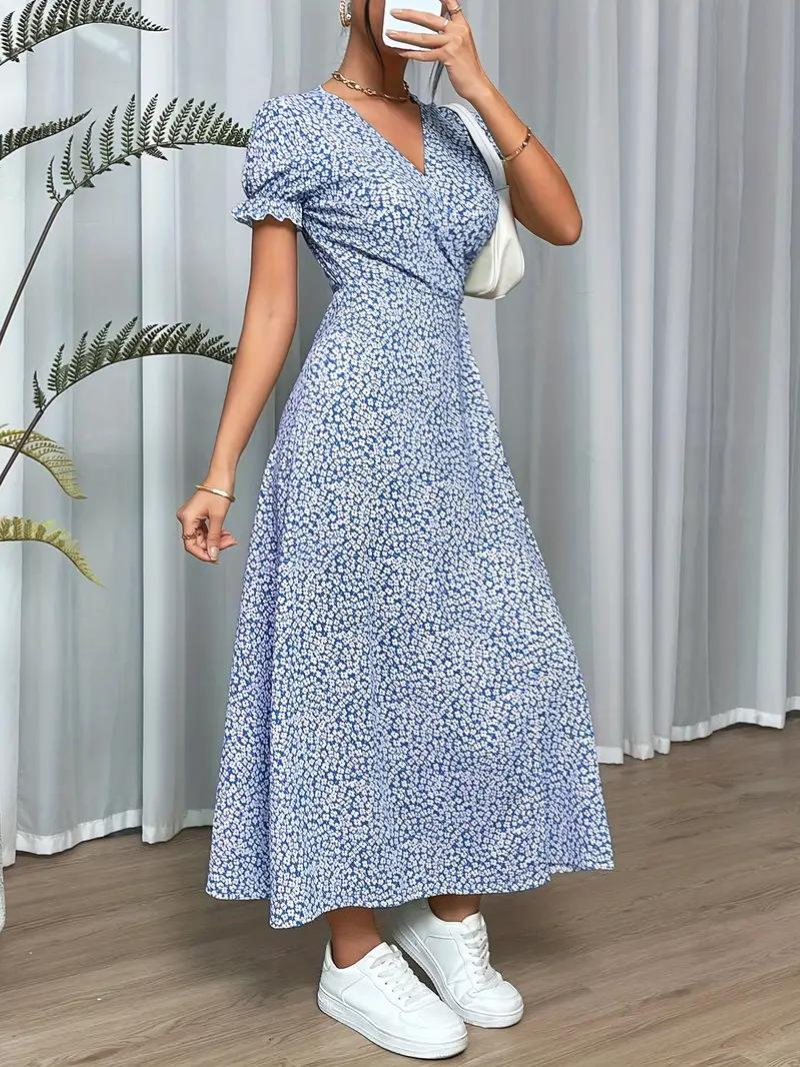 Variant image for Dam Klänning Lång Korta Ärmar Polyester Elegant Fina Dam Klänningar-17