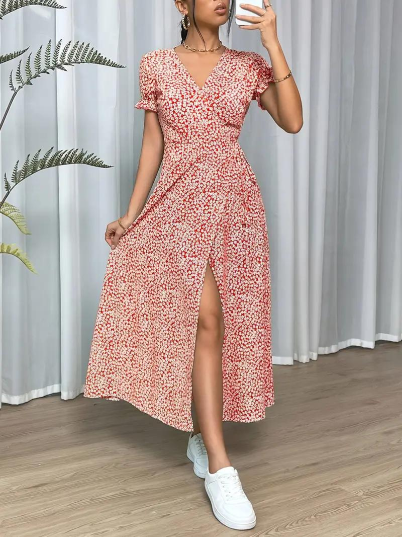 Variant image for Dam Klänning Lång Korta Ärmar Polyester Elegant Fina Dam Klänningar-6